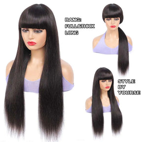 Donna Straight Human Hair Wigs With Bang Fringe