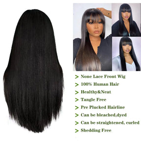 Donna Straight Human Hair Wigs With Bang Fringe