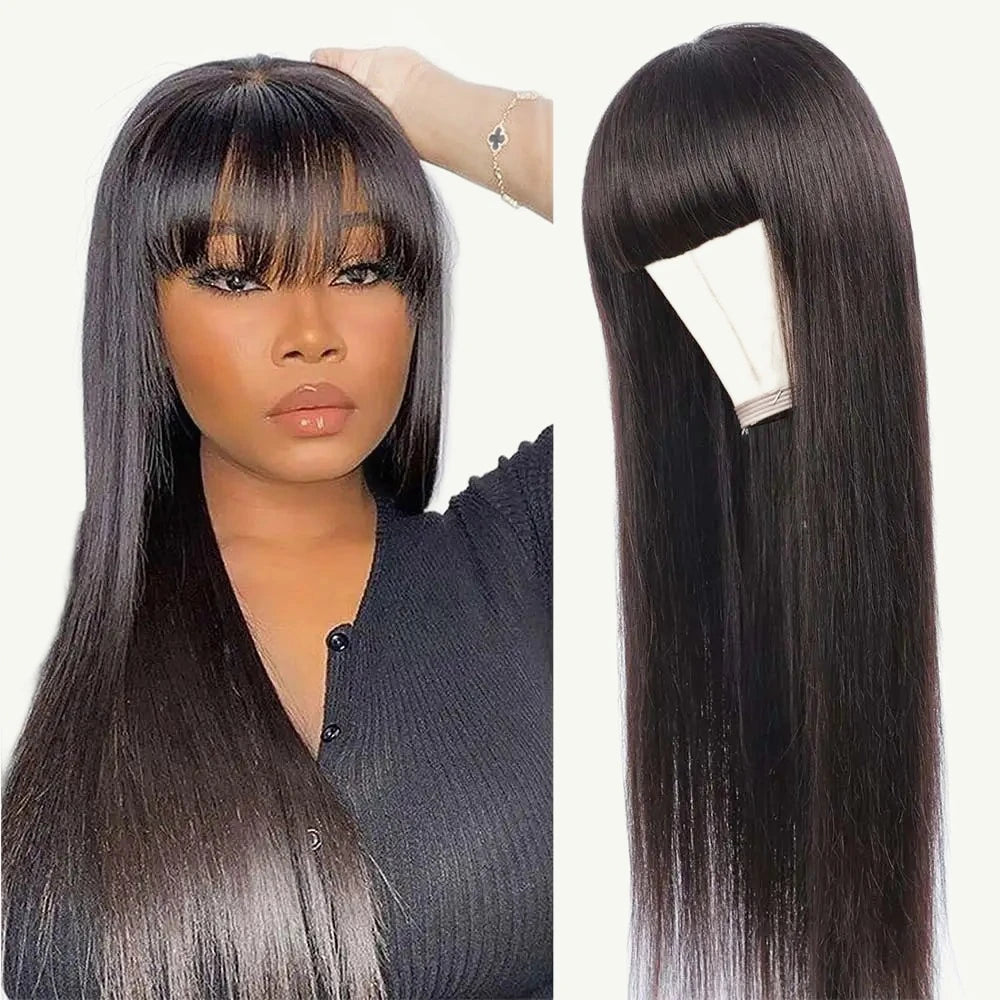 Donna Straight Human Hair Wigs With Bang Fringe