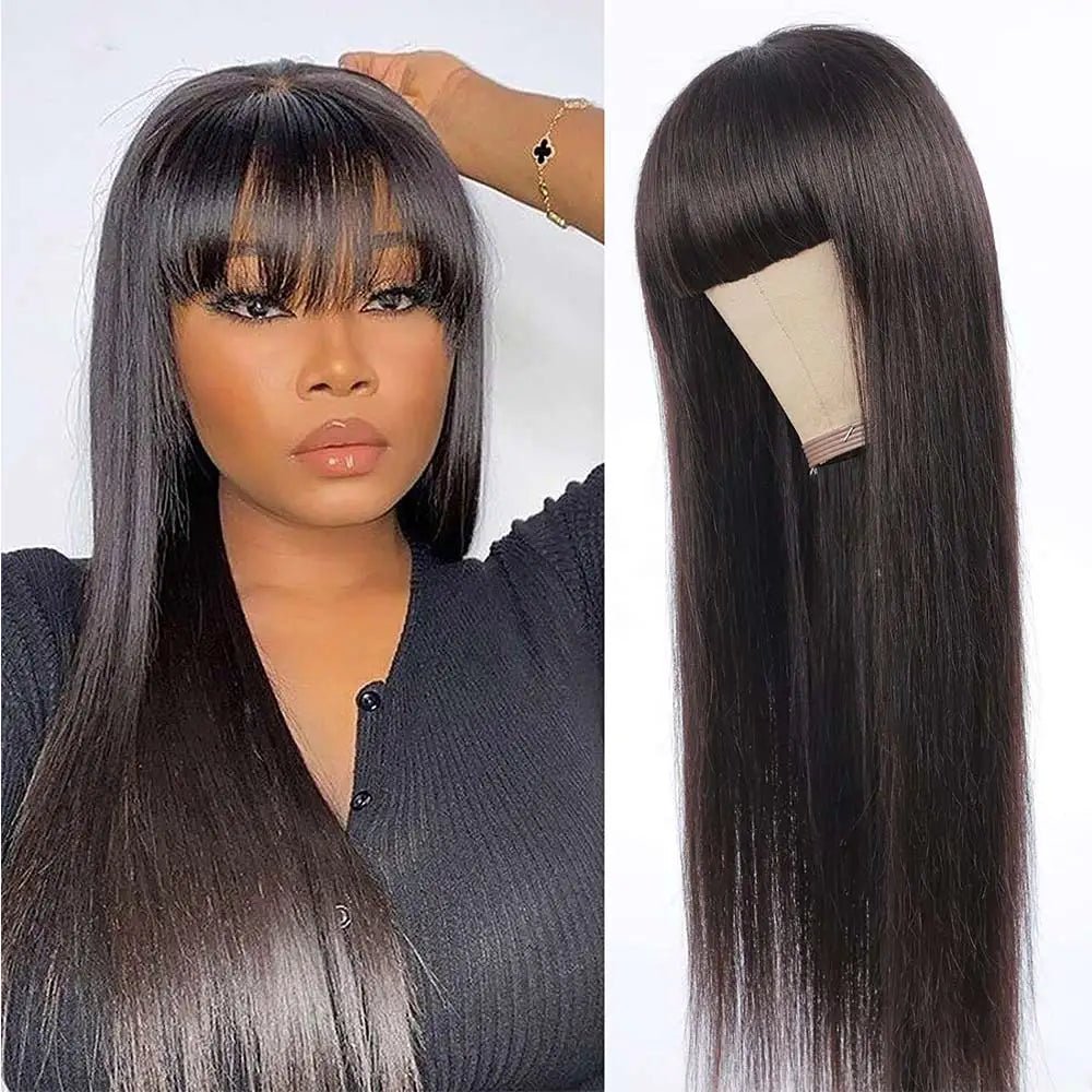Donna Straight Human Hair Wigs With Bang Fringe