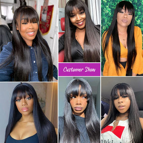 Maribelle Silky Straight Human Hair Wigs With Bangs