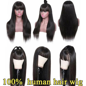 Donna Straight Human Hair Wigs With Bang Fringe